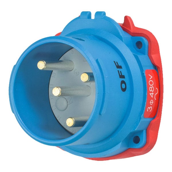 Pin & Sleeve Inlet, 30 A, 480V AC, Three Phase, 3 Pole, Screw Terminals Wire Connection Type Blue